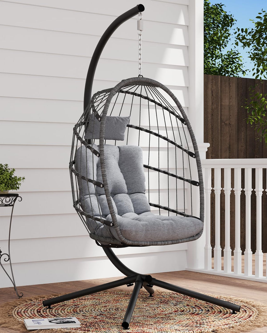 SWITTE Egg Chair Outdoor Indoor Wicker Hanging Egg Swing Chair 350lbs Capacity for Patio