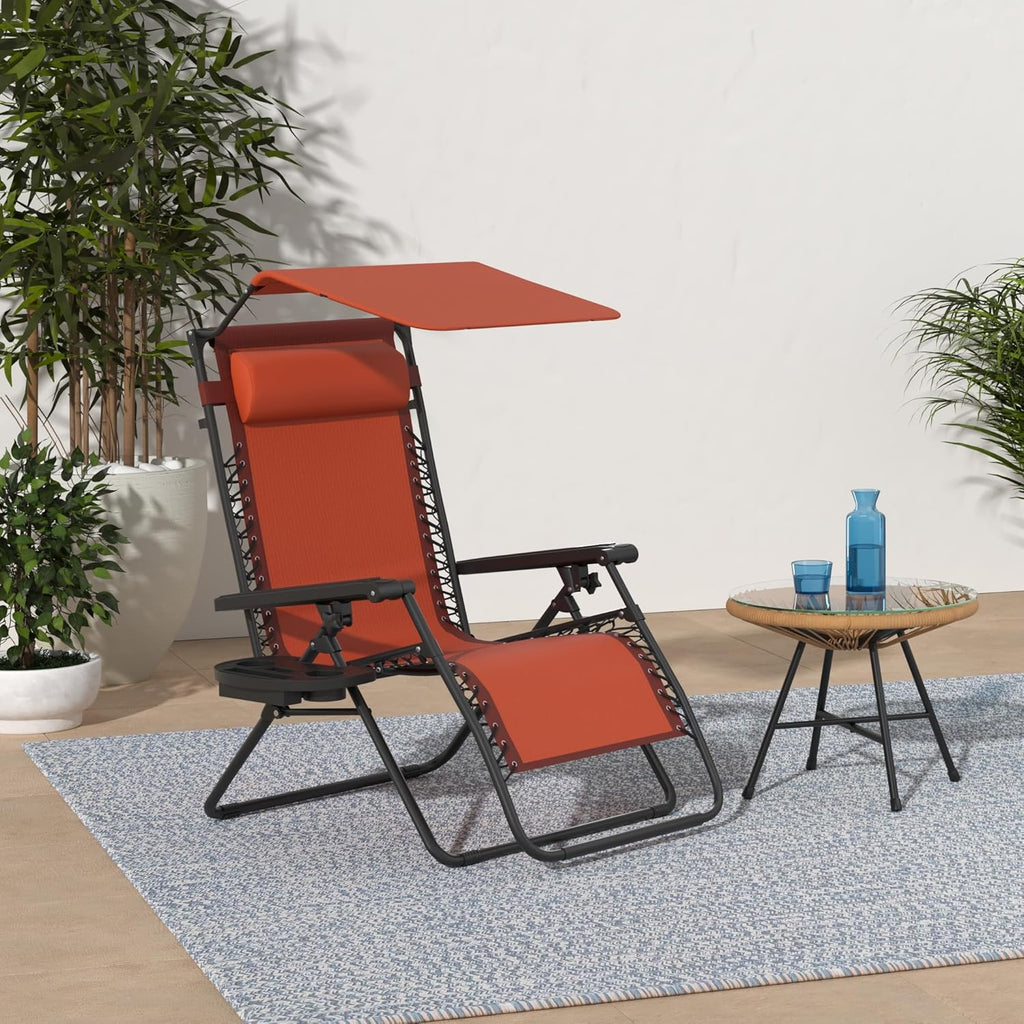 Best Choice Products Folding Zero Gravity Recliner Patio Lounge Chair Adjustable Canopy Shade