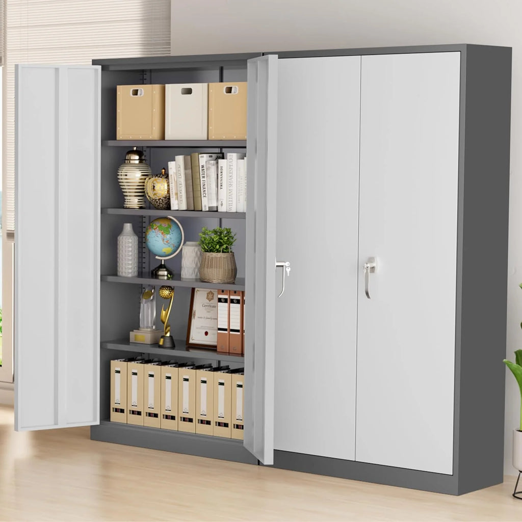 Greenvelly Metal Storage Cabinet, 72 Black Locking Metal Cabinet with 2 Doors and 4 Adjustable Shelves, Lockable Garage Storage Cabinets for Home Office, Garage, Kitchen, Living Room