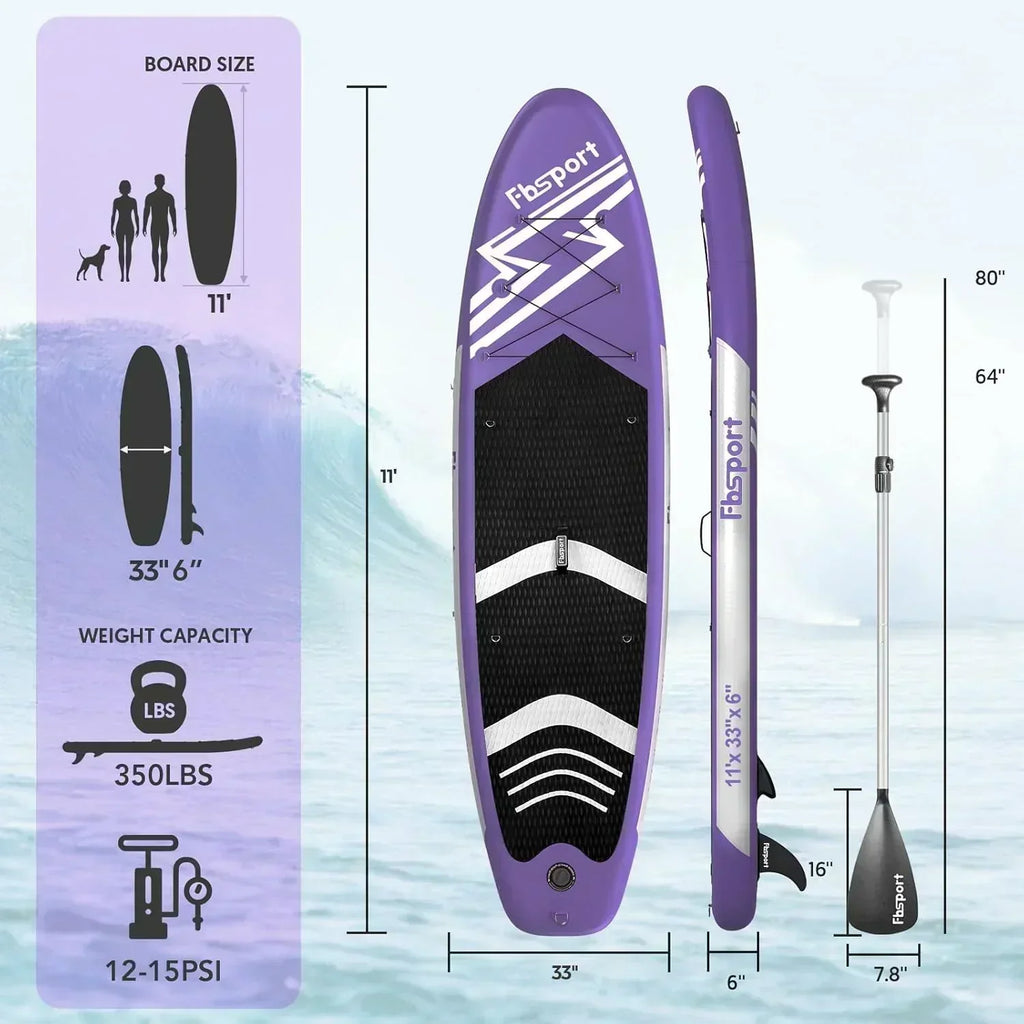 FBSPORT 11' Premium Stand Up Paddle Board Yoga Board with Durable SUP Accessories Carry Bag
