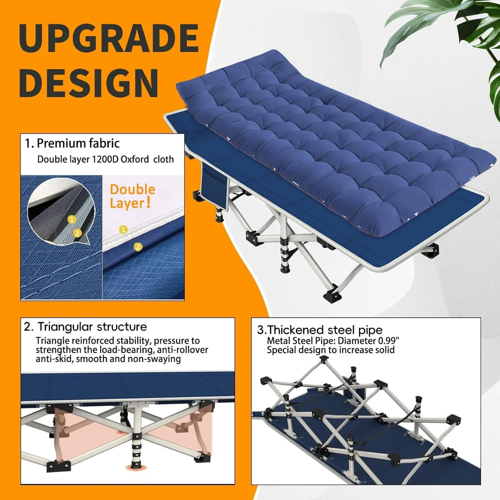 2 Pack Camping Cot with Mattress Comfortable Cot Bed Folding Cot Heavy Duty Cots for Sleeping with Carry Bag for Adults Kids Guest Bed Outdoor Indoor Home