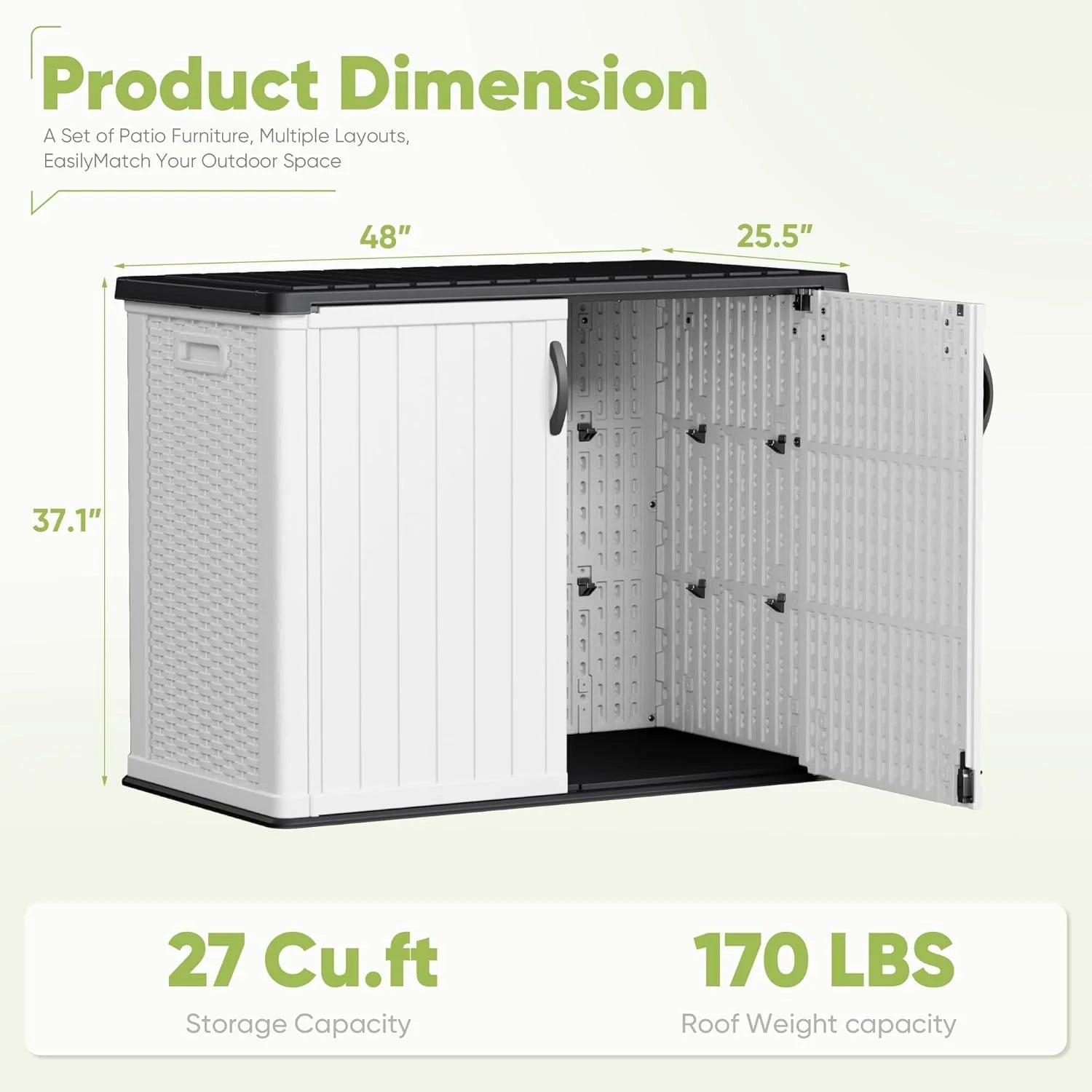 Devoko Outdoor Storage Cabinet 26 Cu Ft with Lockable Doors, Horizontal Storage Shed Waterproof Patio Tools Storage Box