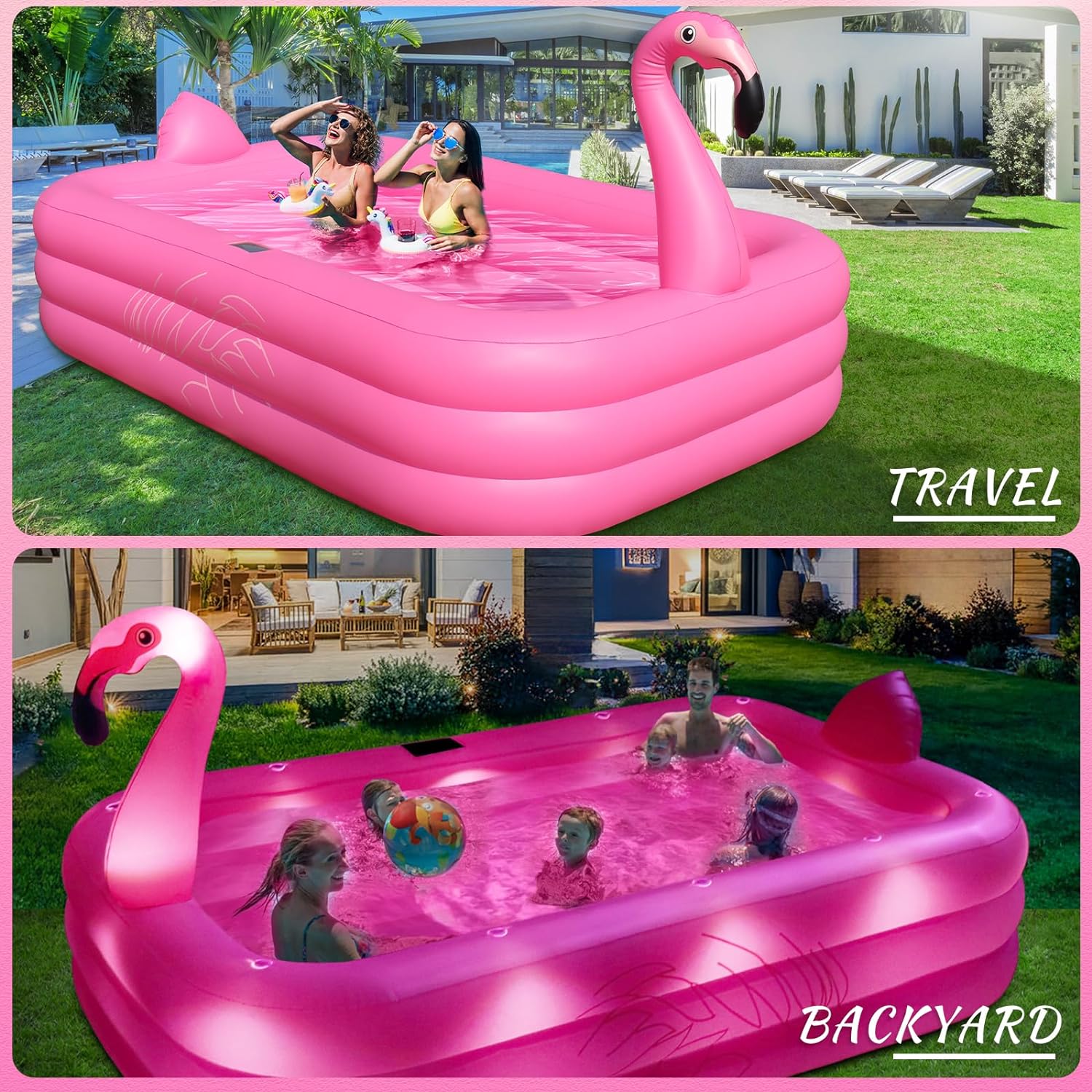 Inflatable Pool with Lights, Solar Flamingo Swimming Pool for Kids,Adults Inflatable Blow up Pool, Large Kiddie Pool, Durable Thickened Inflatable Family Pool for Backyard,Outdoor,105x65x25