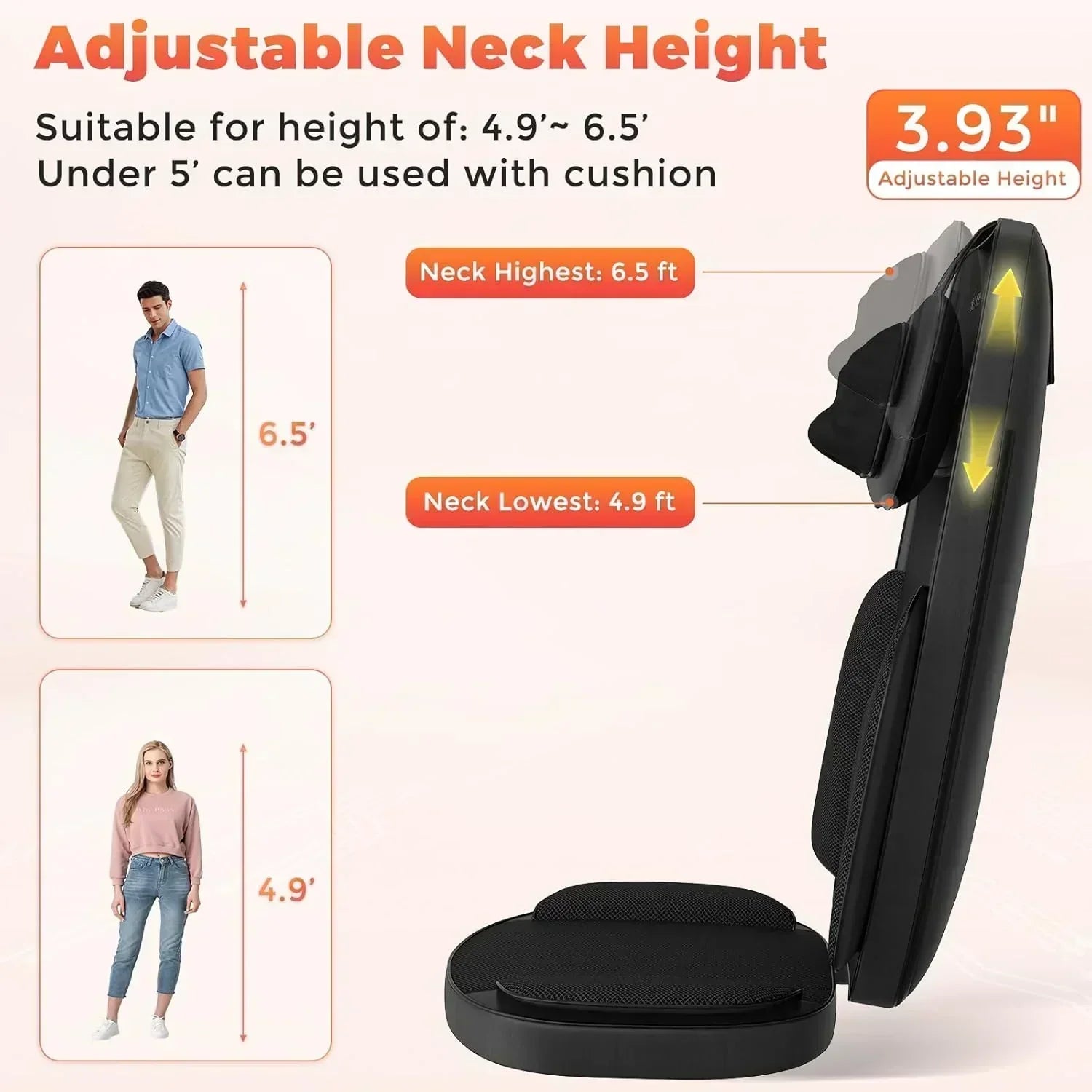 4D Kneading Back Massager Comfortable Chair Back Massager Home Office Shiatsu Neck Massager
