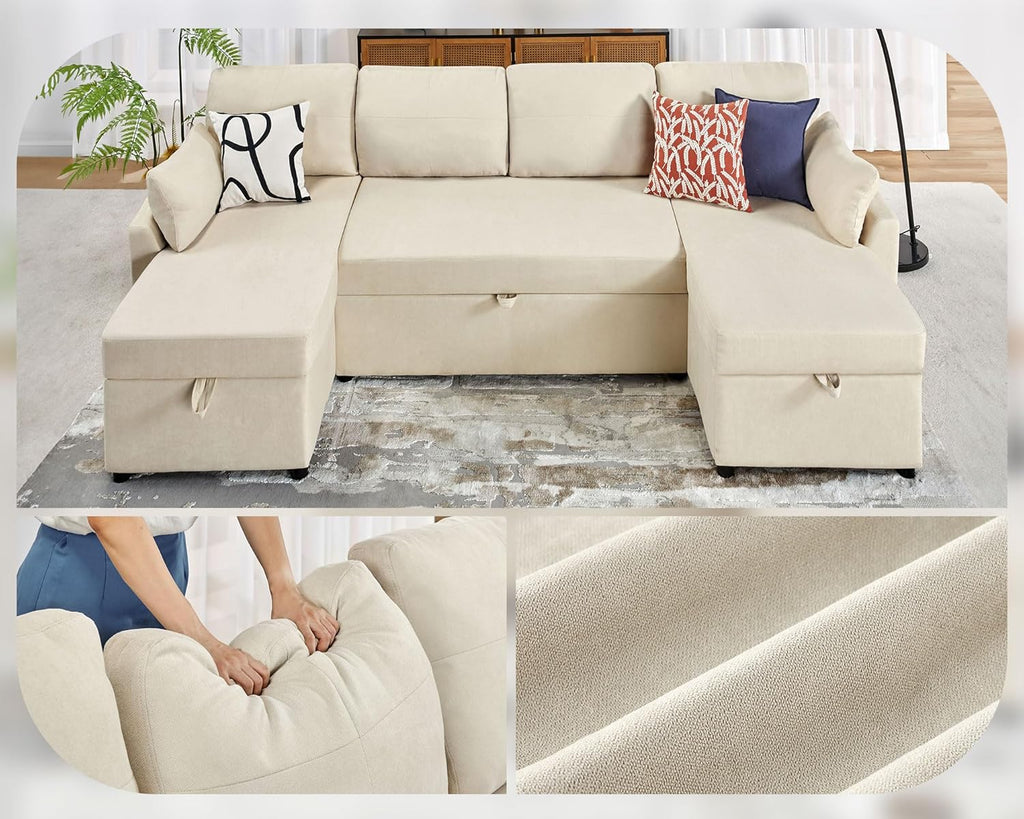 VanAcc Sofa Bed Sleeper Sofa with Storage Chaise 2 in 1 Pull Out Couch Living Room