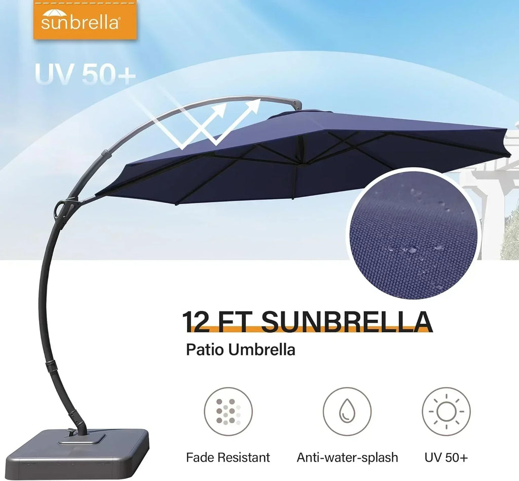 LAUSAINT HOME Outdoor Patio Umbrella with Base included 11 FT Deluxe Curvy Cantilever Umbrella