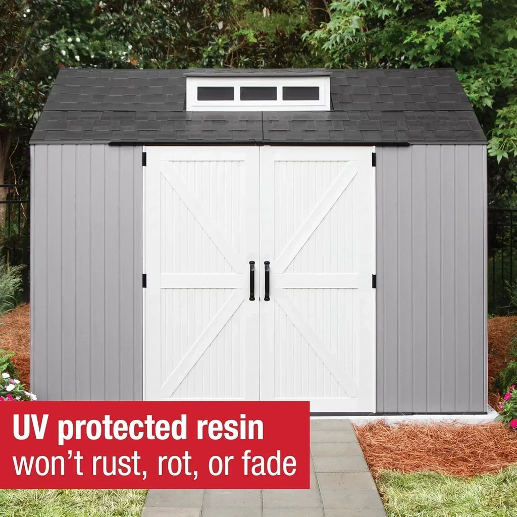 Rubbermaid Resin Outdoor Storage Shed With Floor Weather Resistant Gray Organization for Home