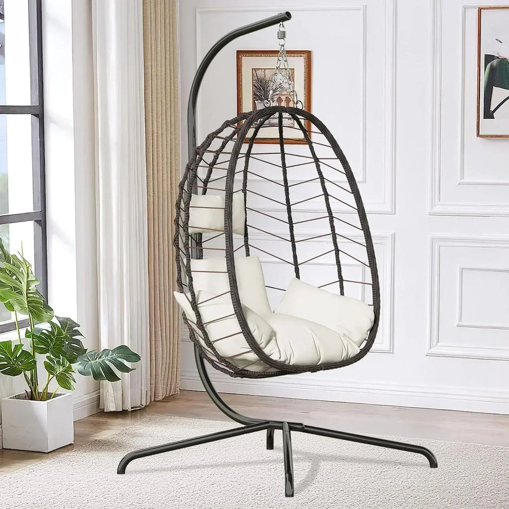 Hanging Egg Chair with Stand Swinging Egg Chair Outdoor Hanging Basket Chair with Cushion