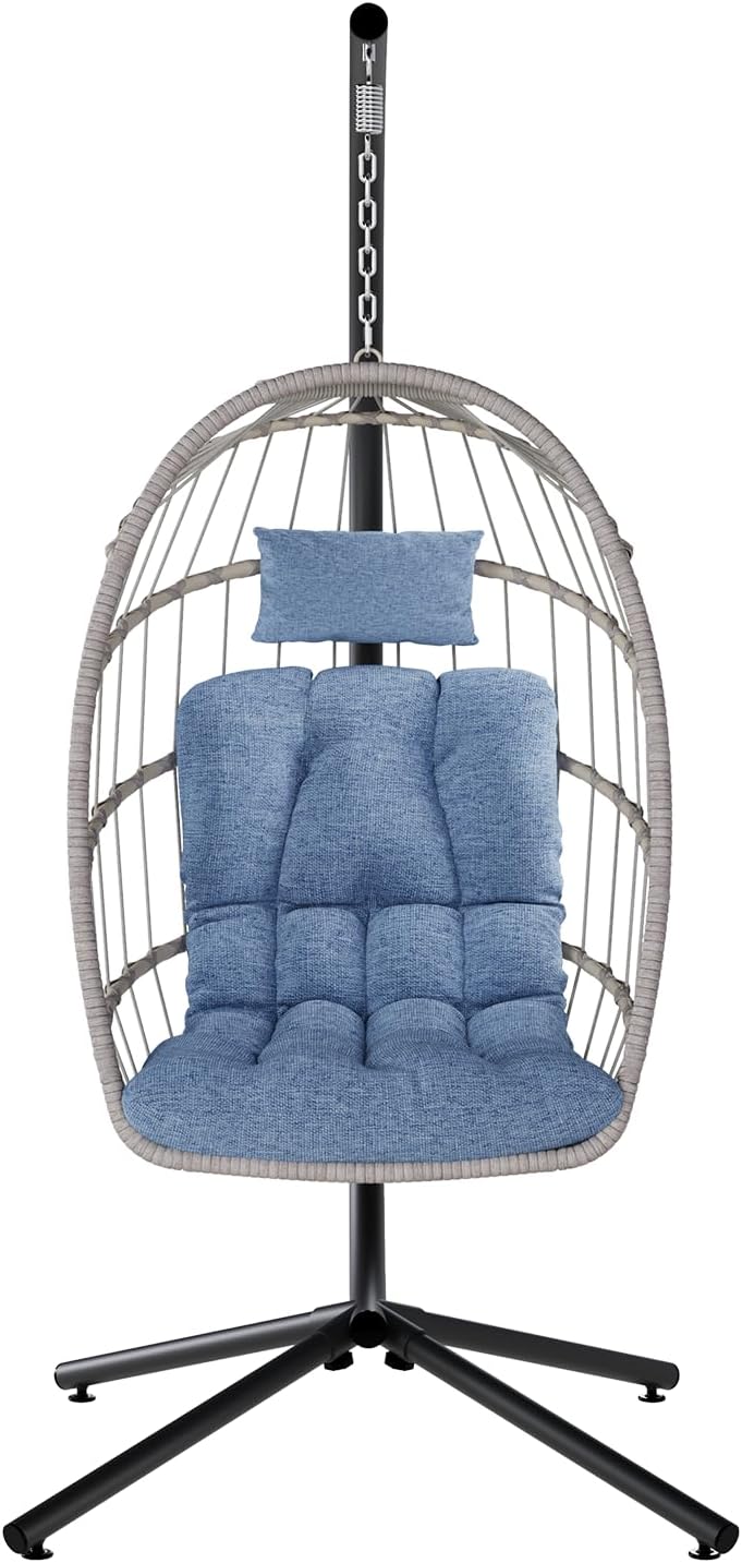 SWITTE Egg Chair Outdoor with Stand Indoor Wicker Hanging Egg Swing Chair with Cushion