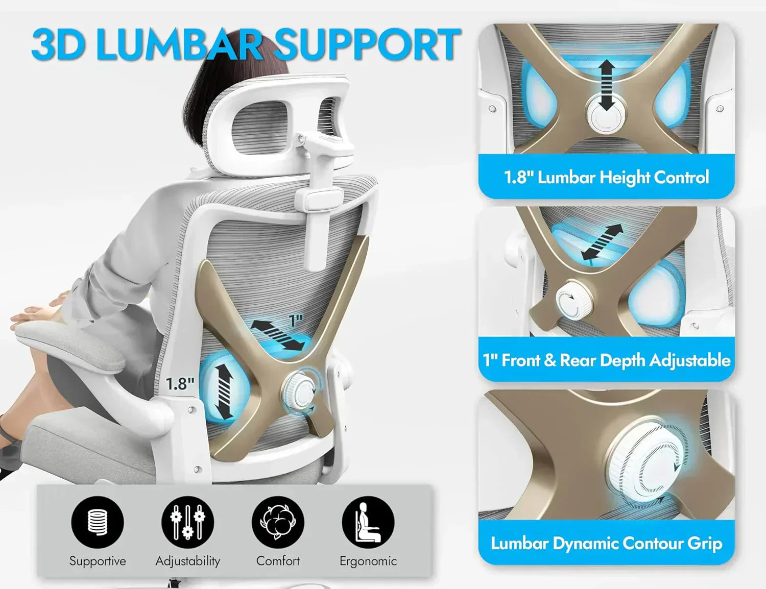 Office computer desk and chair gaming chair with lumbar support and headrest