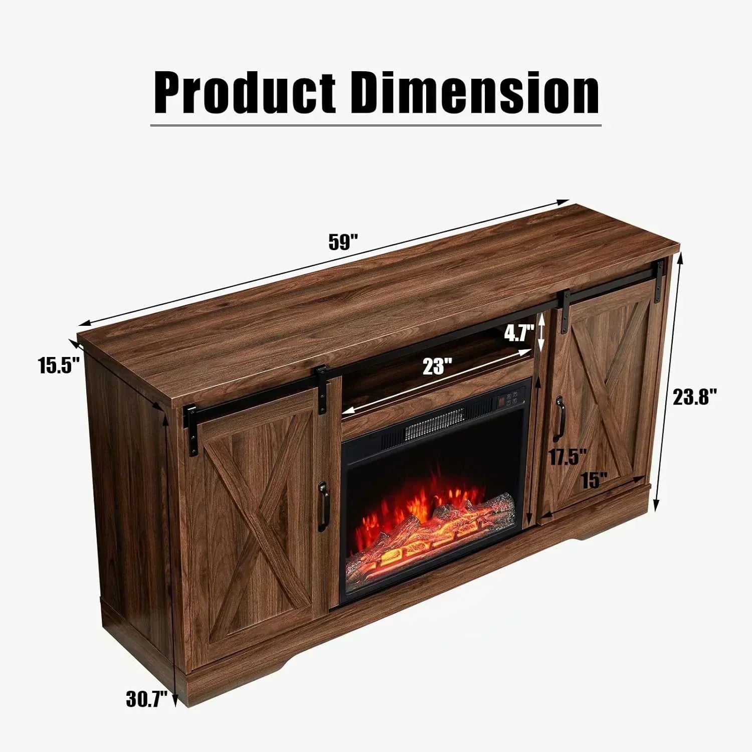 AMERLIFE Fireplace TV Stand with Sliding Barn Door  Farmhouse 63 Fireplace Entertainment Center