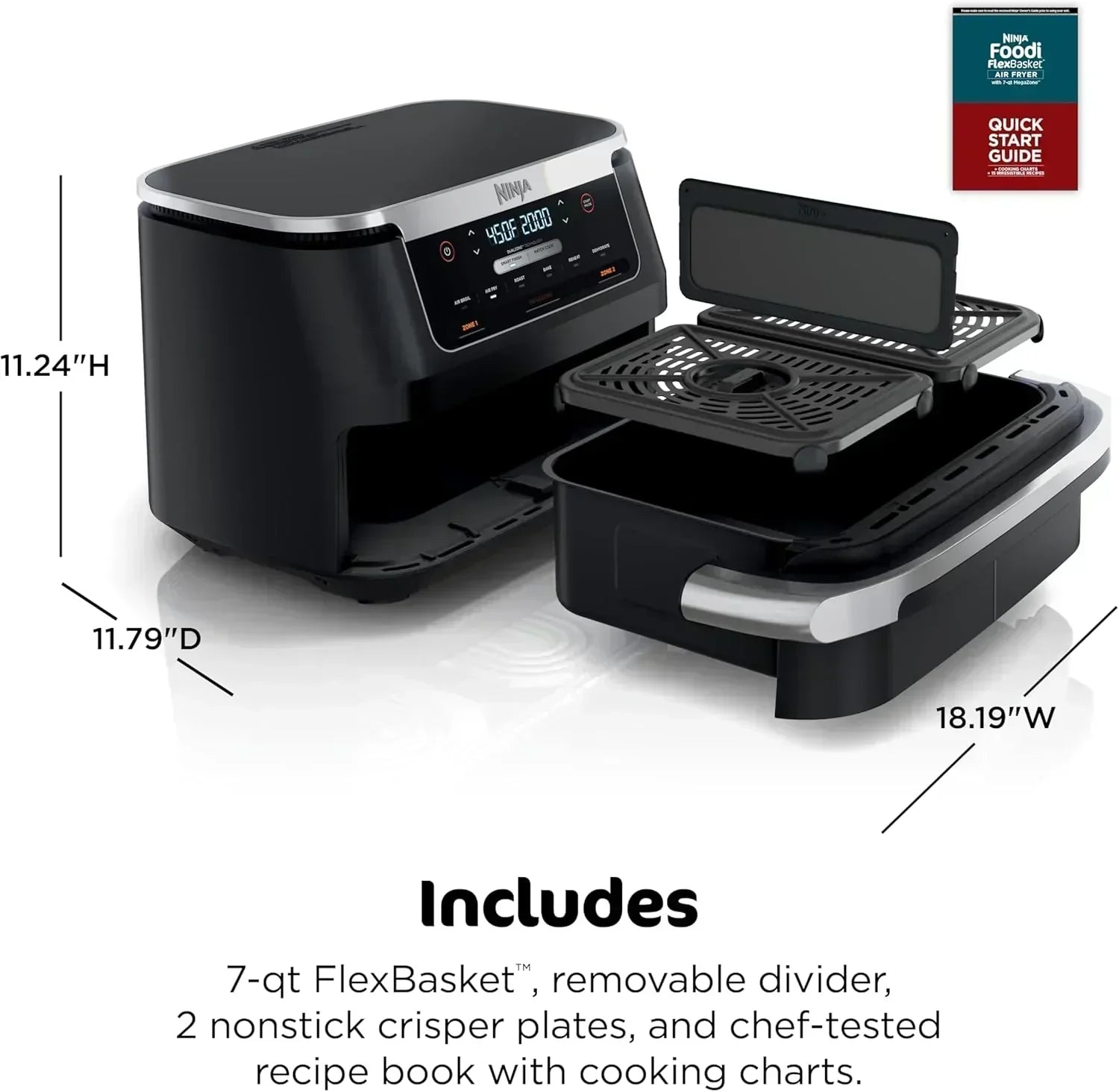 Ninja Foodi 6-in-1 FlexBasket Air Fryer with 7 QT MegaZone Basket Divider for Large Proteins