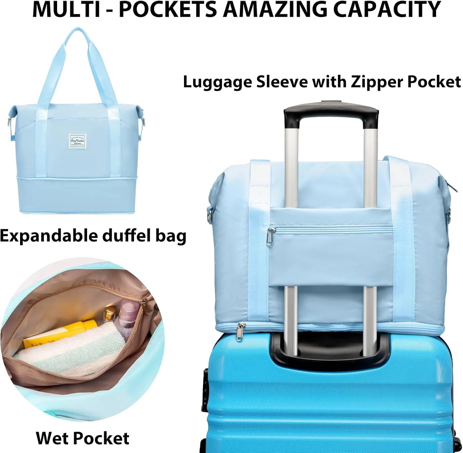 LONG VACATION 6 Piece Luggage Set Carry on Suitcase with ABS+PC hardshell, Spinner Wheels & YKK Zipper TSA Lock