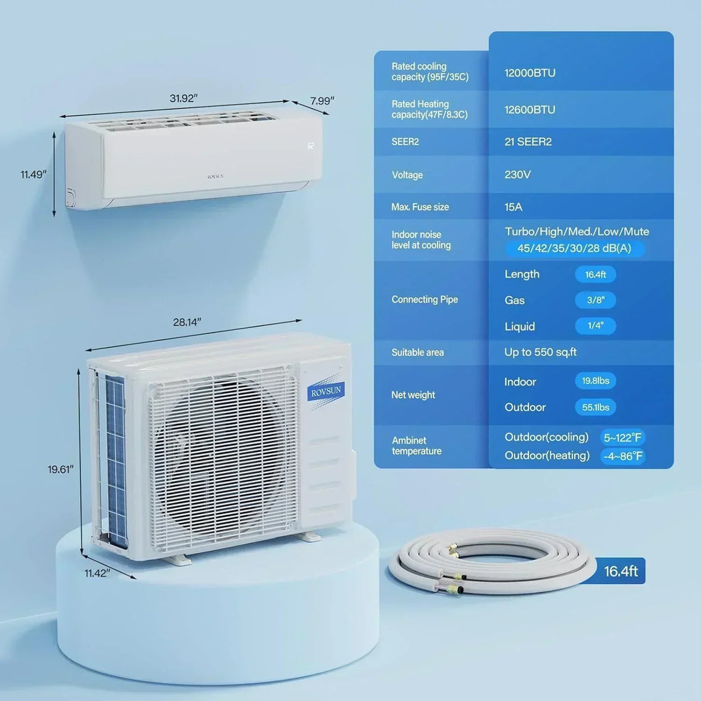 ROVSUN 9000 BTU Wifi Enabled Mini Split Air Conditioner Heater Inverter 19 SEER2 Energy Saving