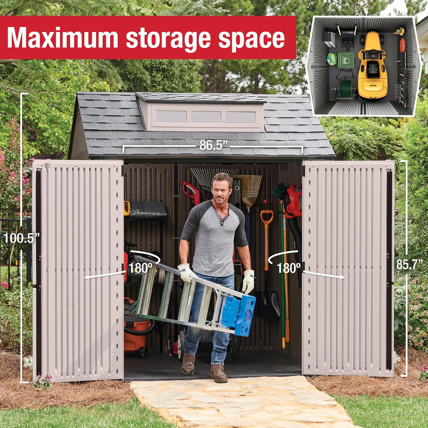 Rubbermaid Resin Outdoor Storage Shed With Floor Weather Resistant Gray Organization for Home