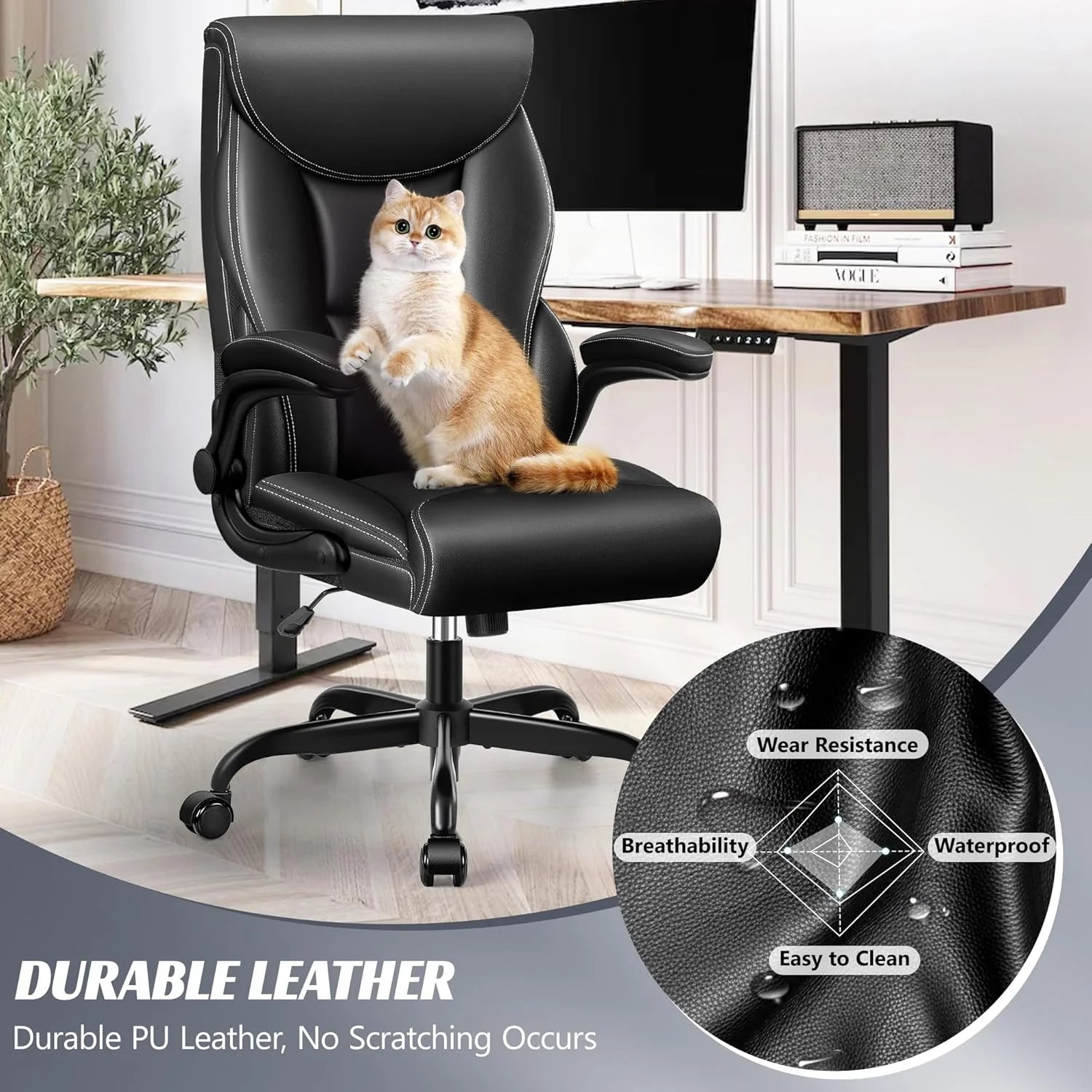 Office Chair Large High-Foot Computer Desk Chair, Breathable Leather Chair Lumbar Support Rotating Computer Chair