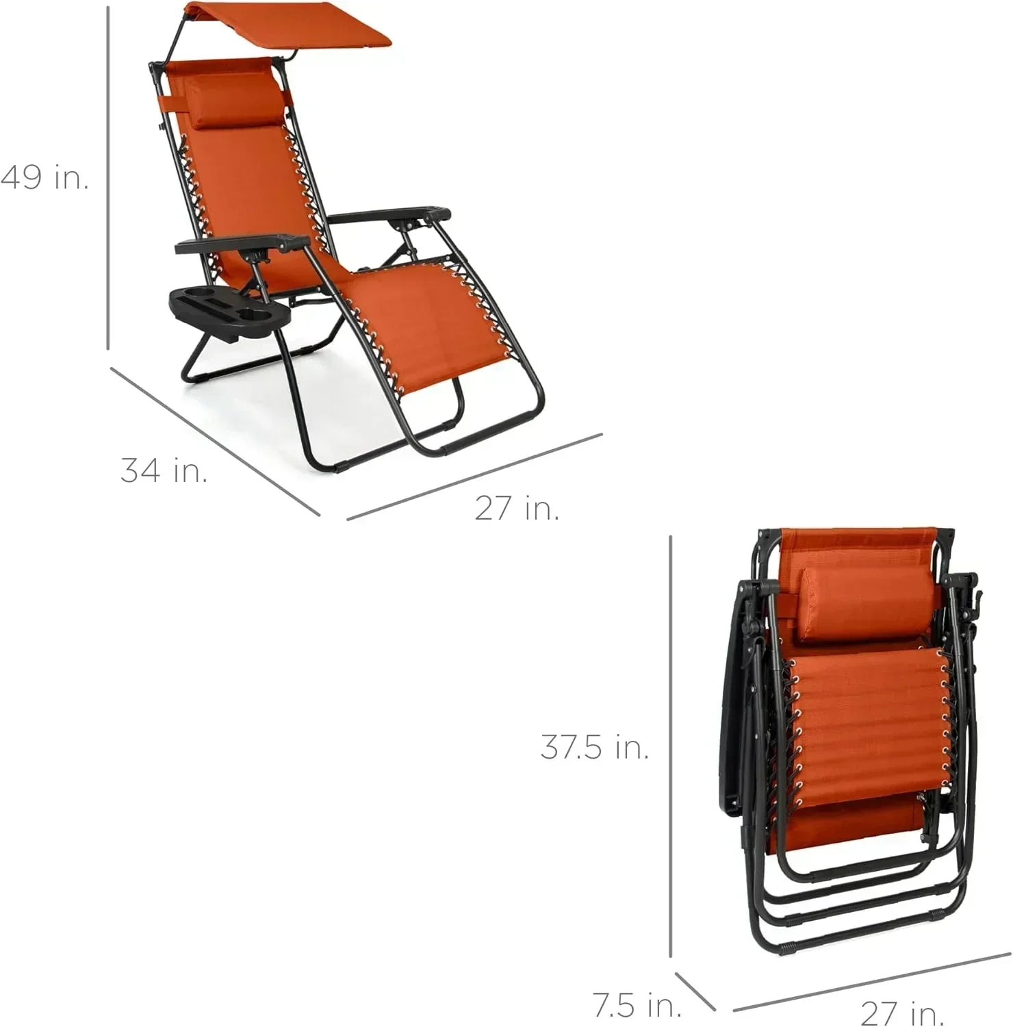 Best Choice Products Folding Zero Gravity Recliner Patio Lounge Chair Adjustable Canopy Shade