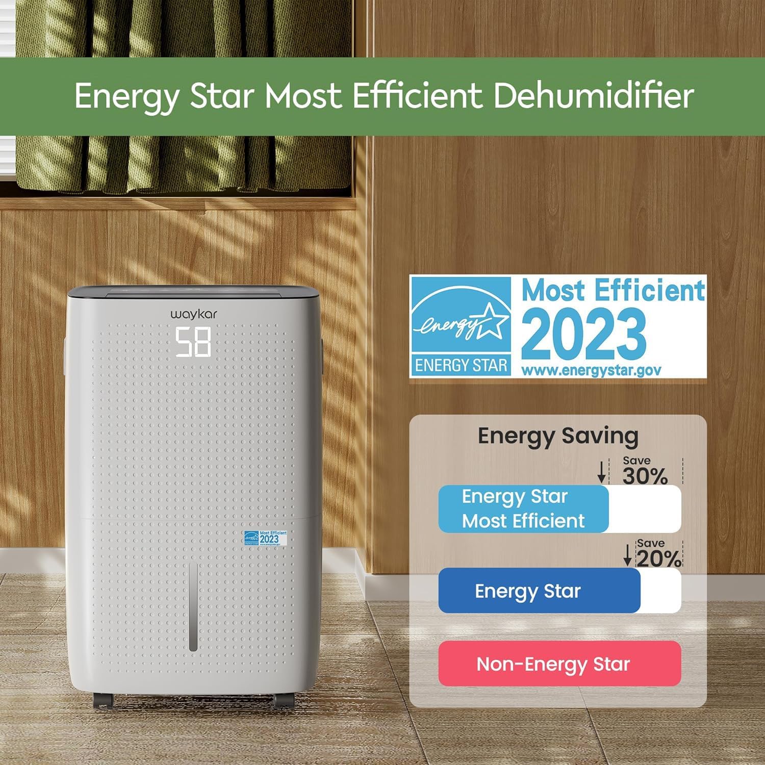 Waykar 2000 Sq Ft Dehumidifier for Home and Basements with Auto or Manual Drainage