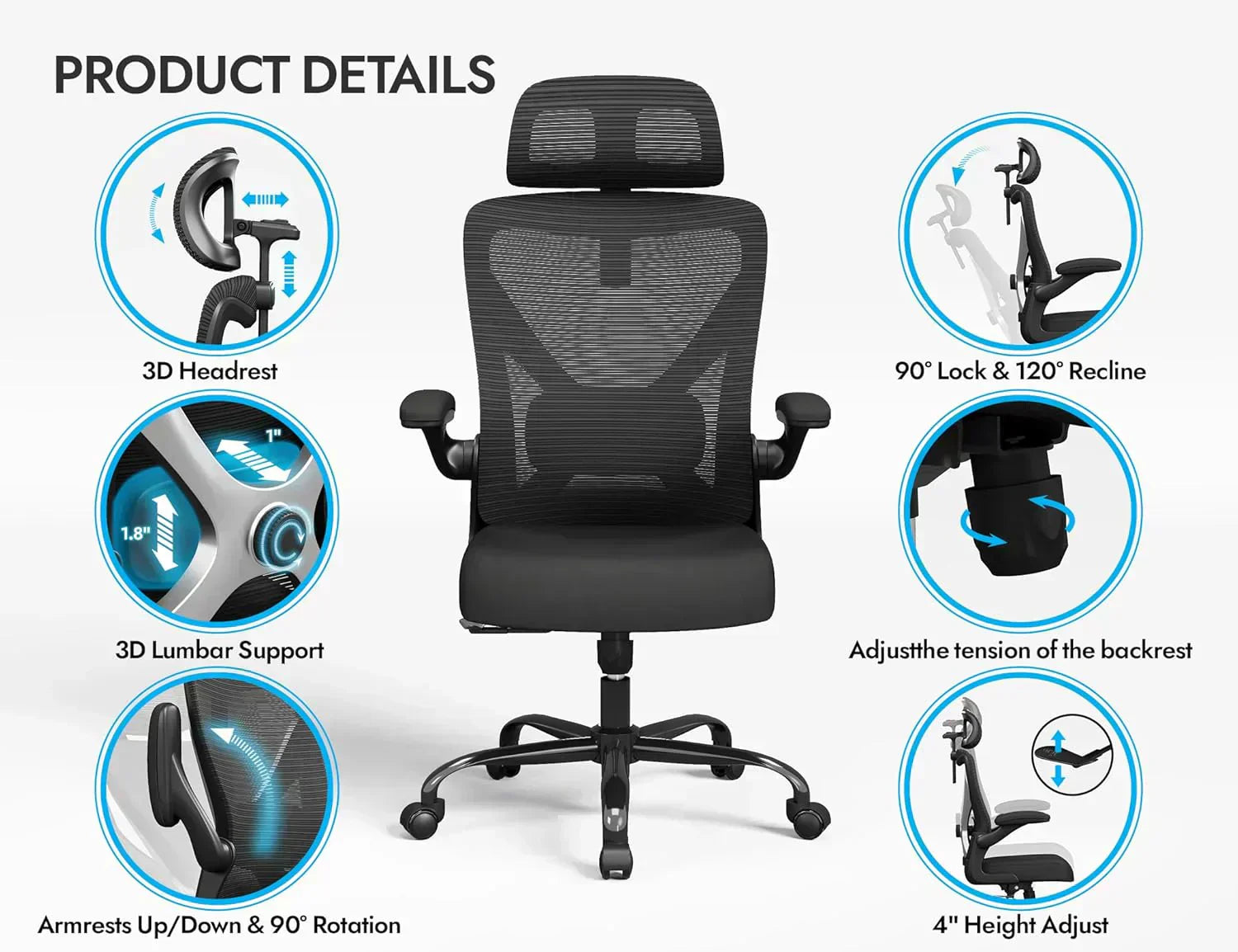 Office computer desk and chair gaming chair with lumbar support and headrest