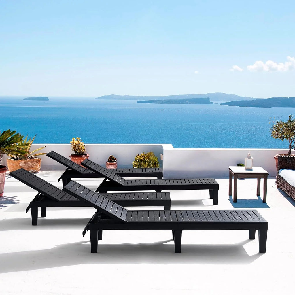Patio Chairs - Black Chaise Lounge Chair Outdoor 5-Position Adjustable Sun Tanning Chair Waterproof Pool Lounge Chairs Set of 2 Reclining Lawn Chair, Lightweight Outdoor Lounge Chairs