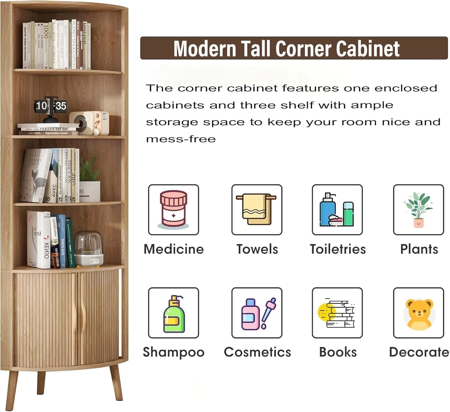 Corner Cabinet, 66.73'' Tall Modern Corner Bathroom Storage Cabinet
