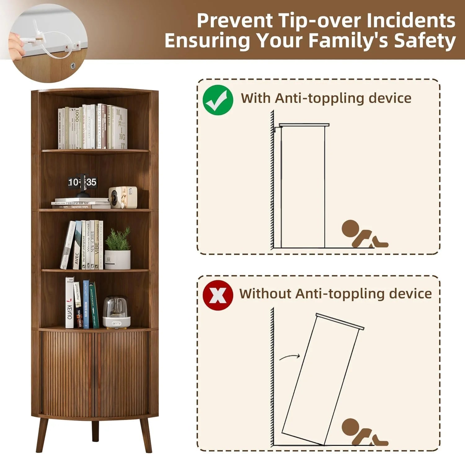Corner Cabinet, 66.73'' Tall Modern Corner Bathroom Storage Cabinet
