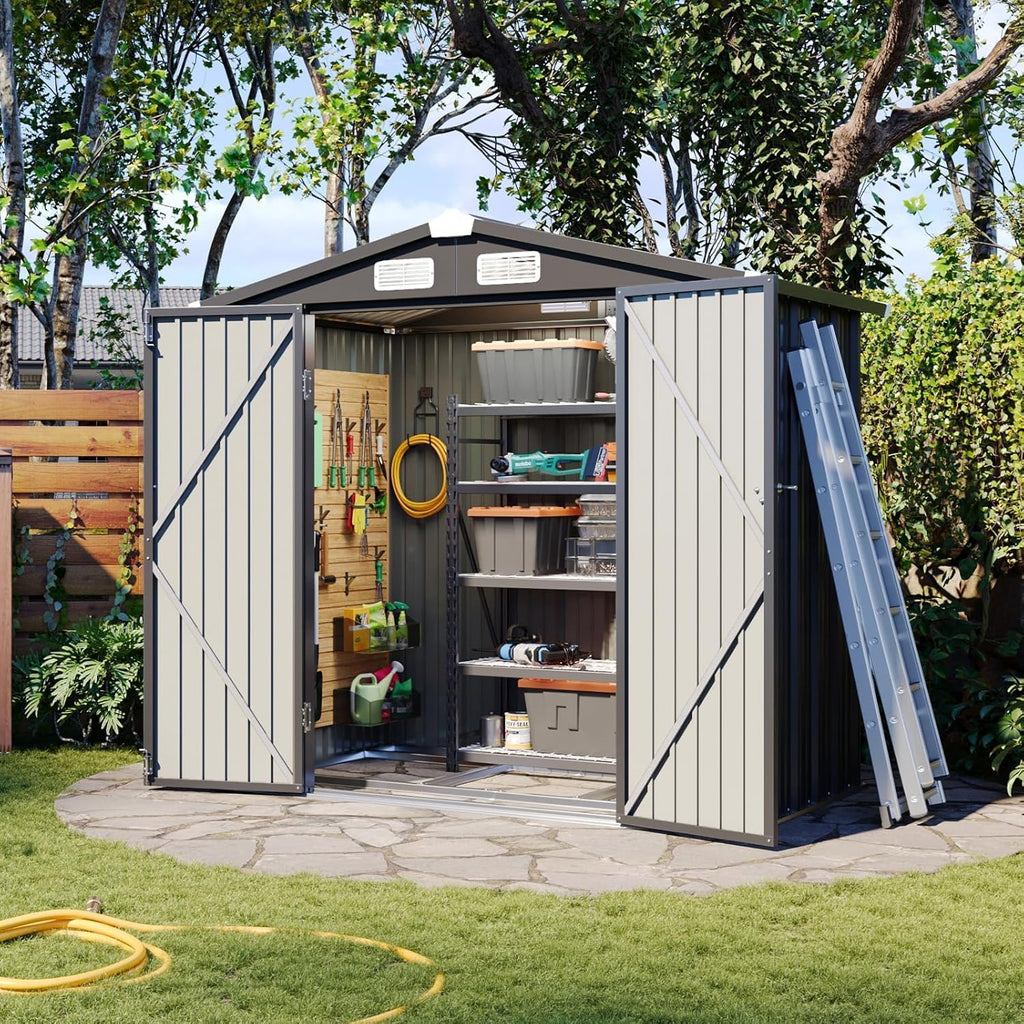 Aoxun 6.2x4 FT Shed Outdoor Storage Shed with Lockable Doors Sloping Roof Metal Garden