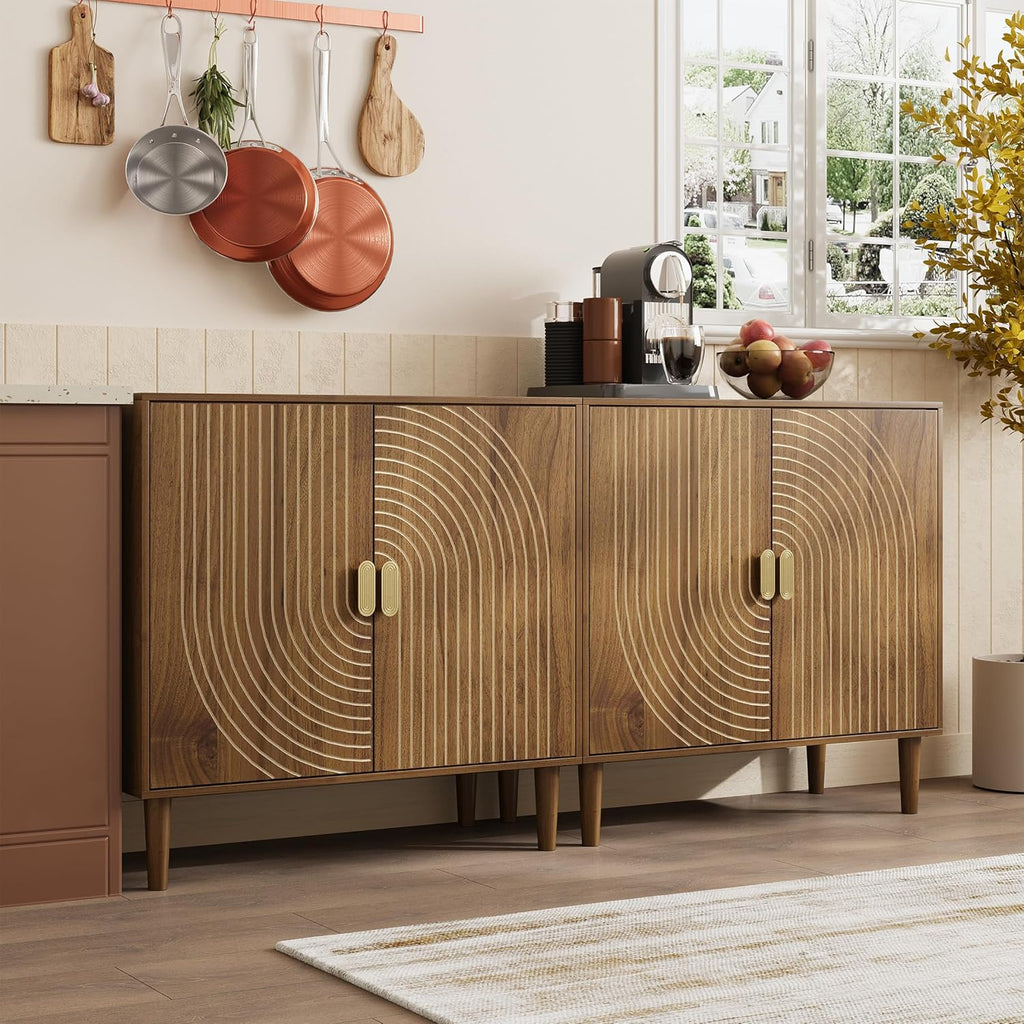 Walnut sideboard freestanding dining cabinet with cable channel design wooden storage cabinet