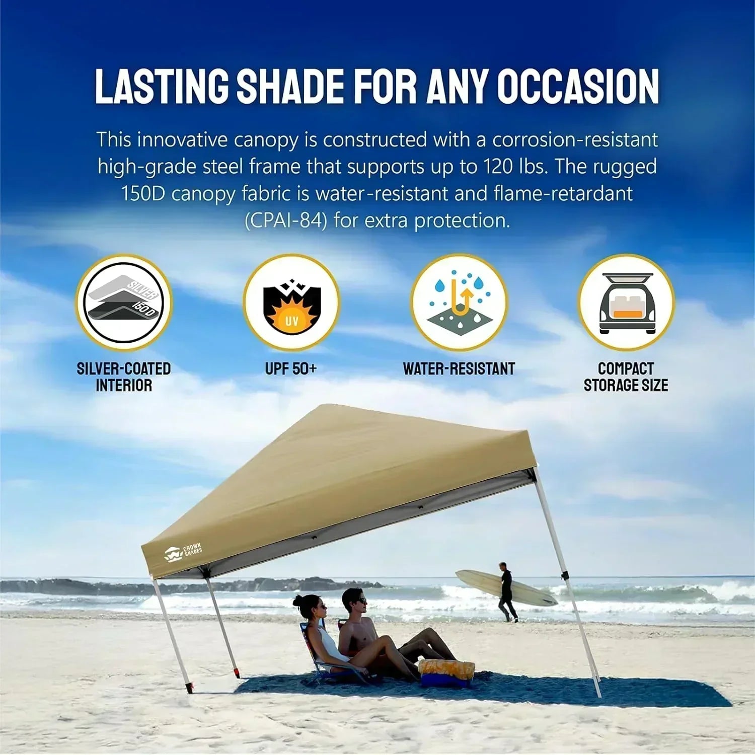 10x10 Pop-Up Awning One-Click Installation Beach Tent Outdoor Sunshade Silver Coated Top