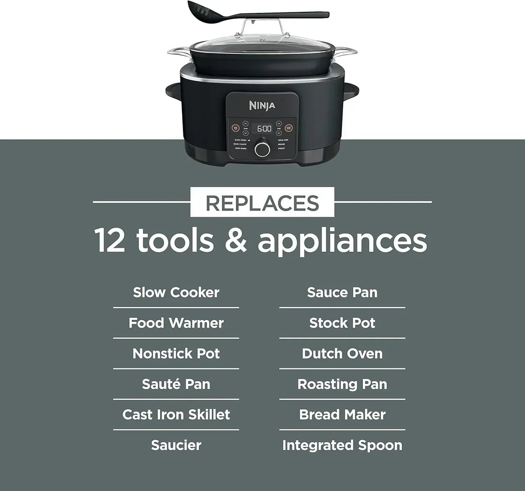 Ninja Slow Cooker 8.5 Quart Multi Cooker with Dutch oven steamer glass lid with integrated spoon