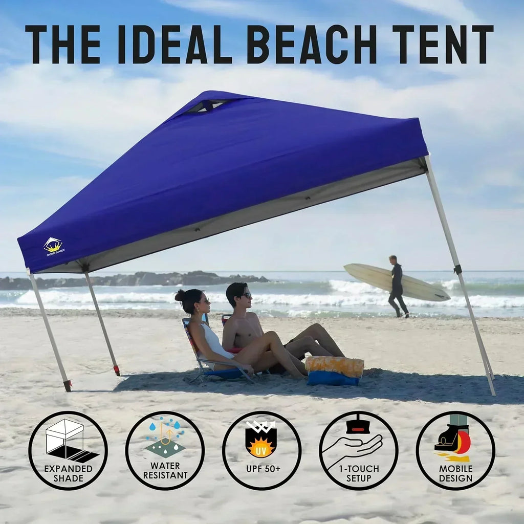 10x10 Pop-Up Awning One-Click Installation Beach Tent Outdoor Sunshade Silver Coated Top