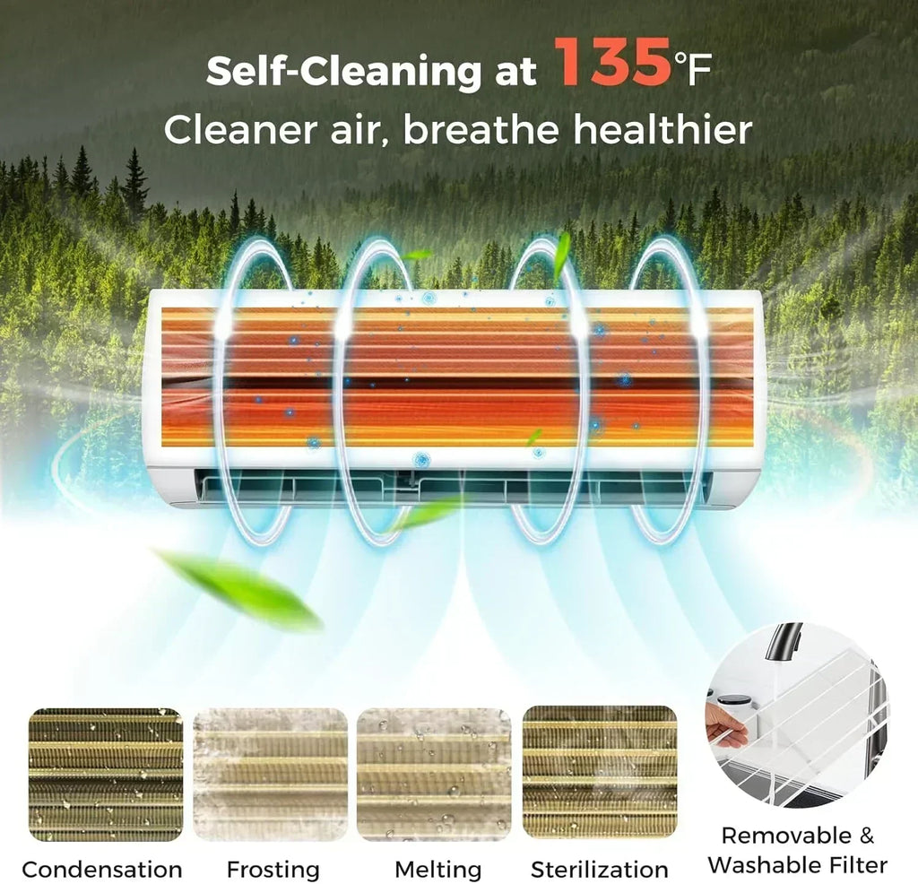 COSTWAY 12000BTU Mini Split Air Conditioner Heater 20 SEER2 115V Wall-Mounted Ductless