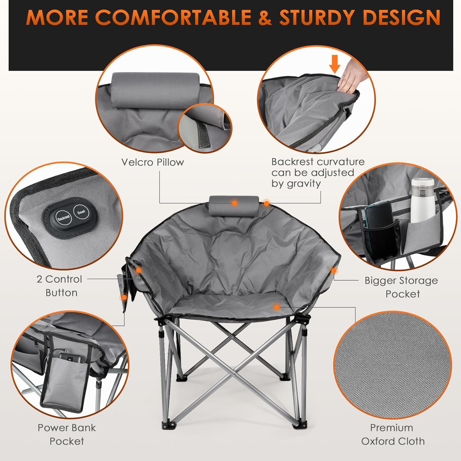 Heated Camping Chair Extra Large Heated Chair Outdoor Sports Chair with 3 Heat Levels on Back