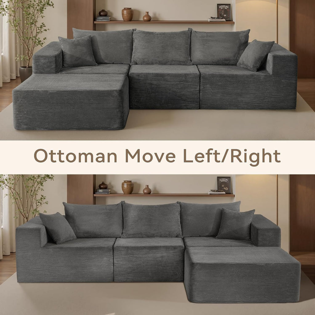 Cloud sofa with L-shaped lounge chair modern modular sofa with deep seats