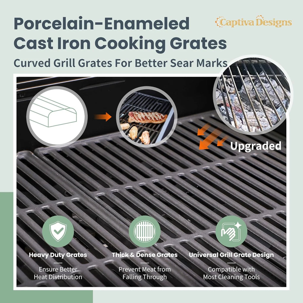 Captiva Designs 4-Burner Propane Gas BBQ Grill with Side Burner & Porcelain-Enameled Cast Iron Grates, 42,000 BTU Output Stainless Steel Grill for Outdoor Cooking Kitchen and Patio Backyard Barbecue