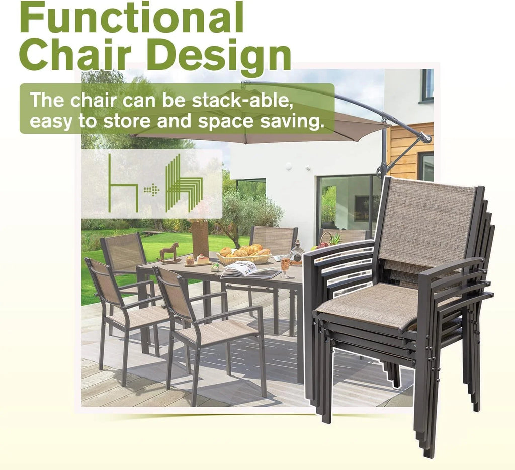 Homall Patio Dining Set 7 Pieces Outdoor Furniture Table and 6 Textilene Chairs, Light Grey