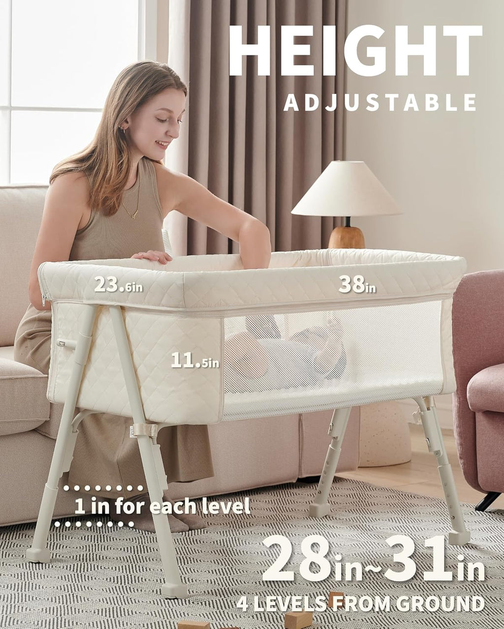 Bassinet Bedside Sleeper Baby Crib for Newborn Baby Bassinets Bedside Sleeper 4 Auto-Lock