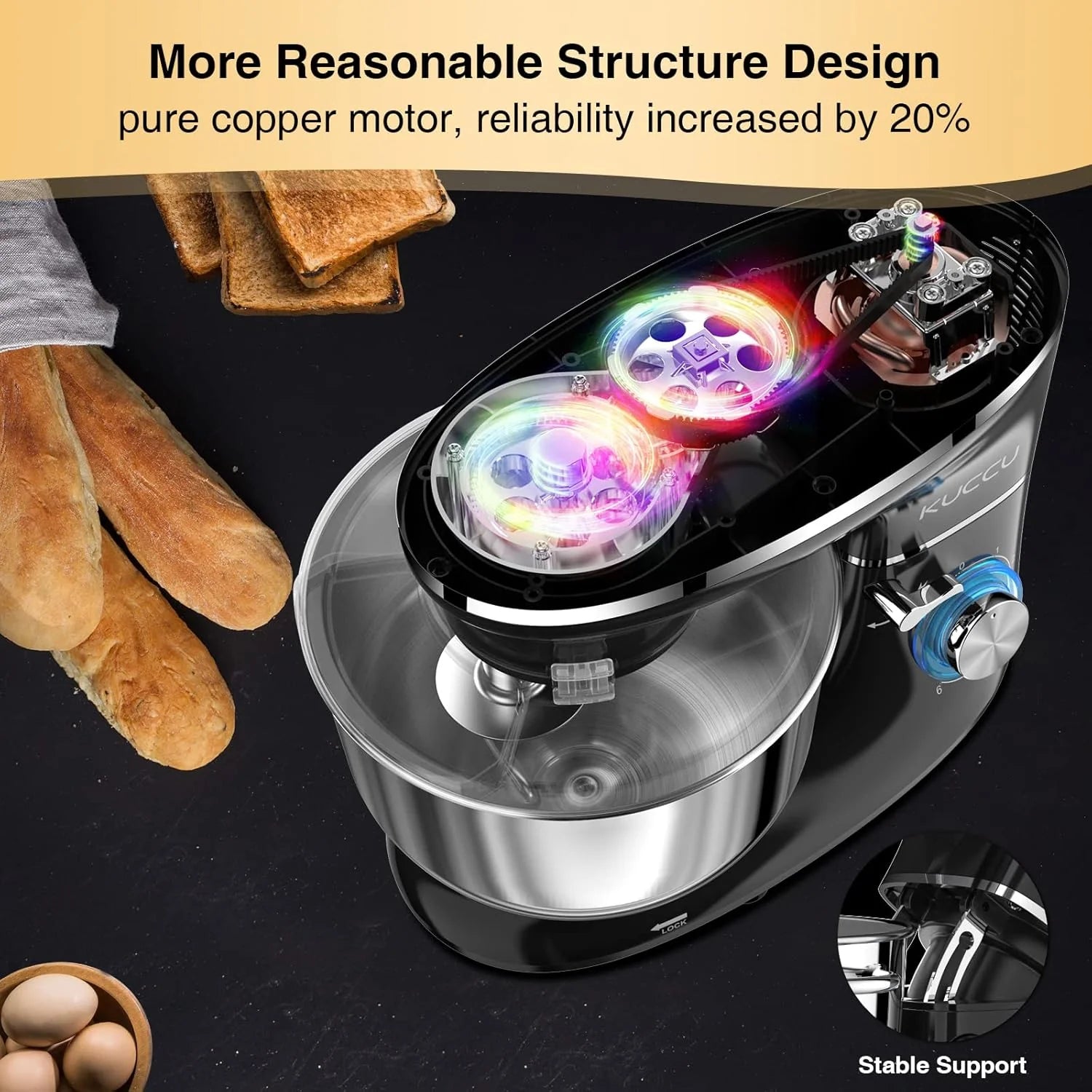 Stand Mixer 6.5 Qt 660W 6-Speed Tilt-Head Food Dough Mixer, Kitchen Electric Mixer with Stainless Steel Bowl,Dough Hook,Whisk, Beater, Egg white separator