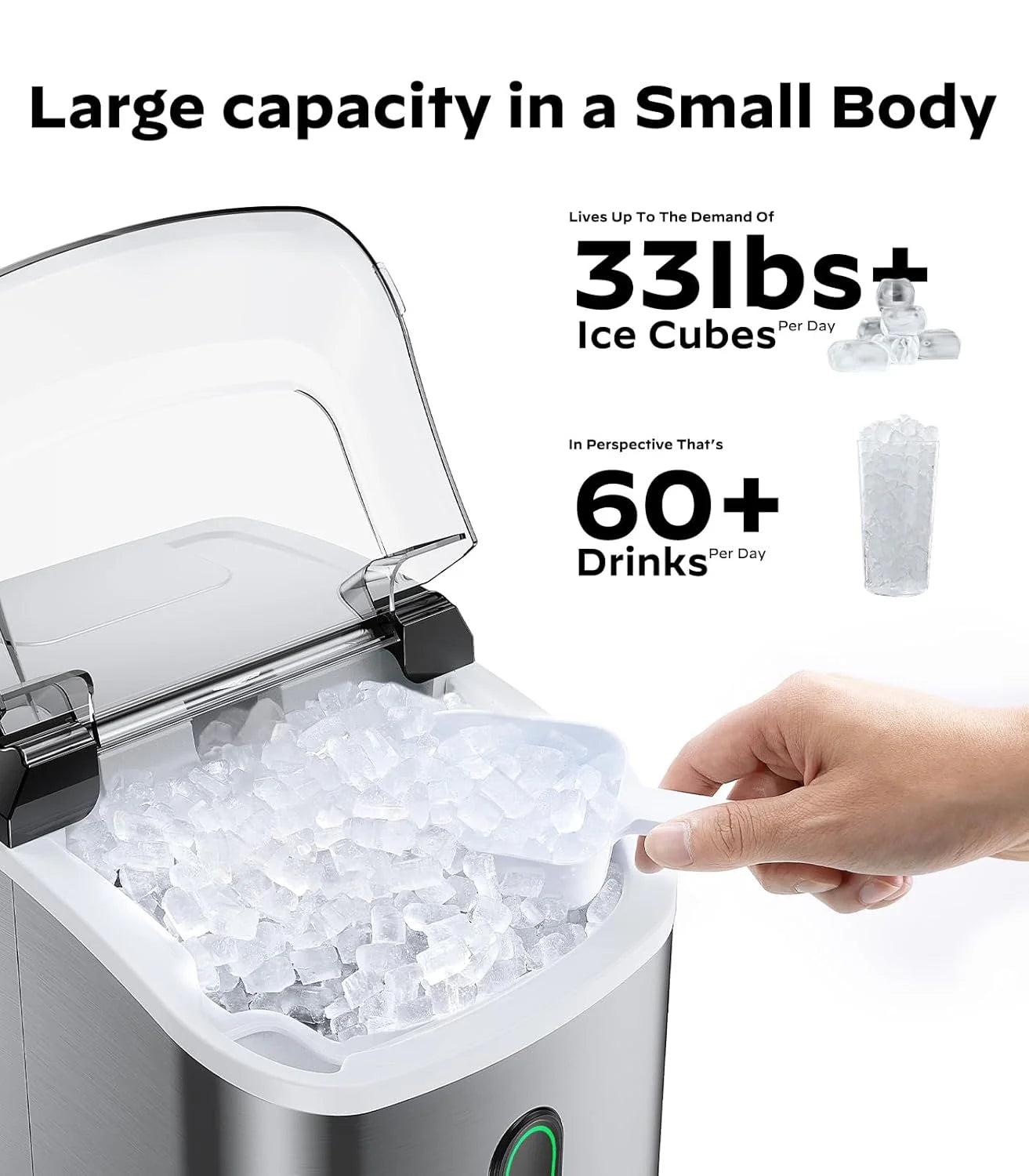 Nugget Ice Maker Countertop, Silonn Chewable Pellet Ice Machine with Self-Cleanin Function, 33lbs/24H Portable Ice Makers for Home Kitchen Officce, Black