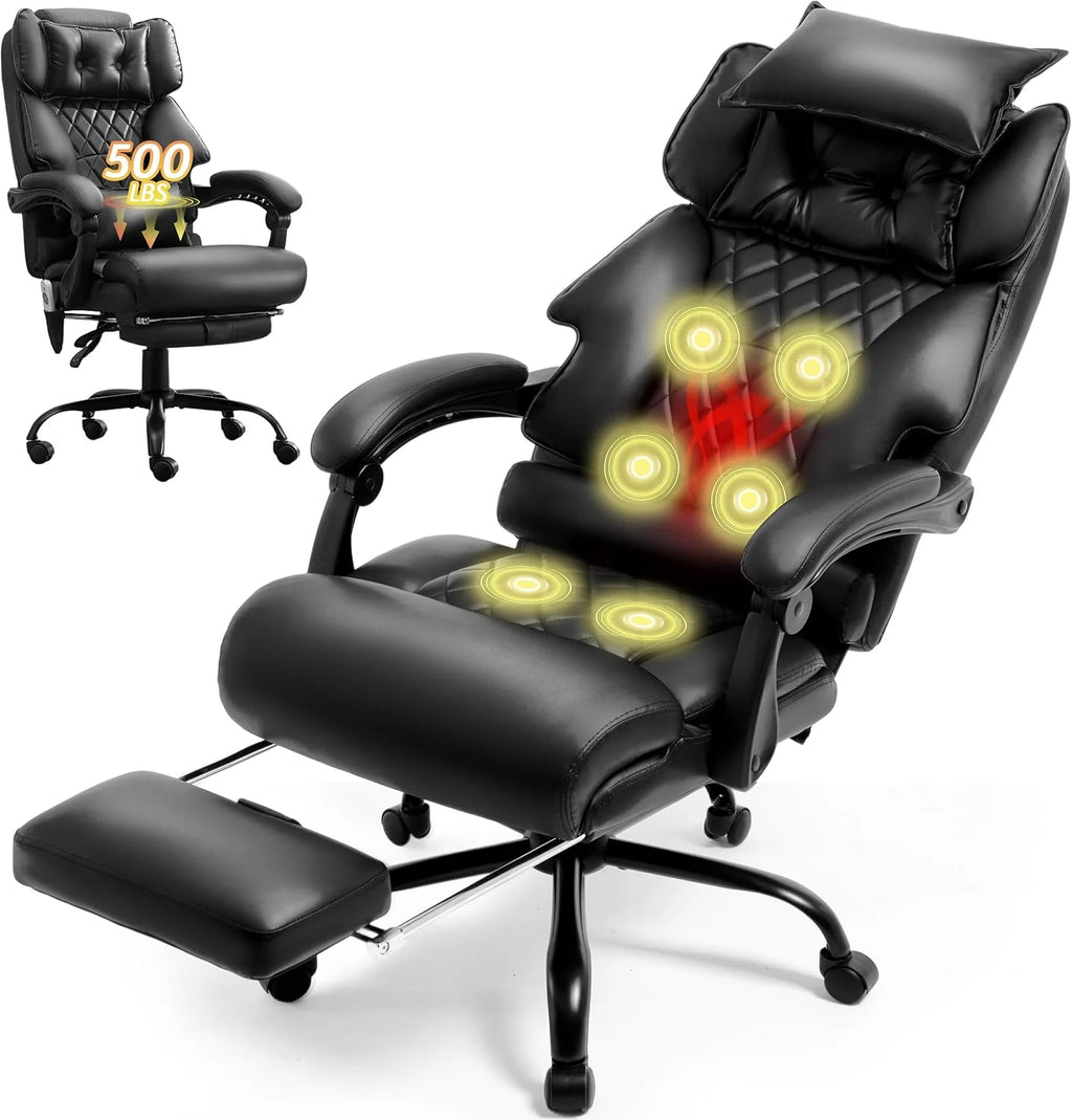 Massage Office Chair with Footrest, Large and Tall Leather Office Chair 500 lbs