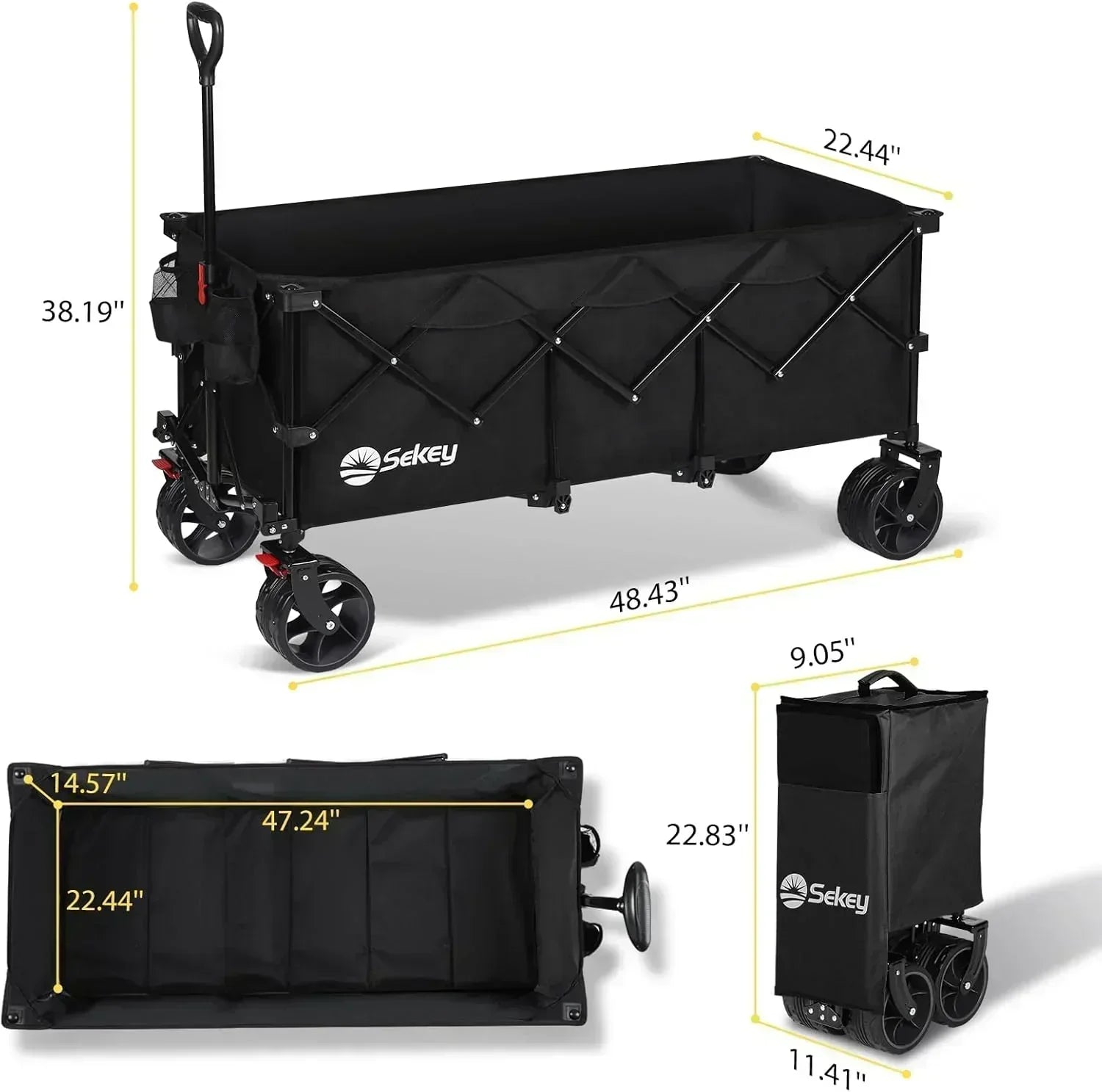 Sekey 48 Inch Long Foldable Extended Travel Cart 440 Lbs Folding Multi-Purpose Garden Cart