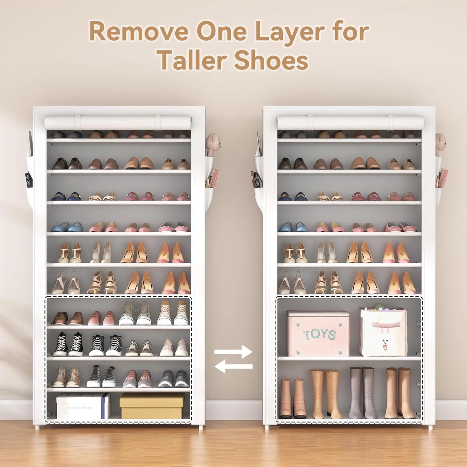 ROJASOP 10 Tier Shoe Rack with Covers Large Capacity Stackable Tall Shoe Shelf Storage
