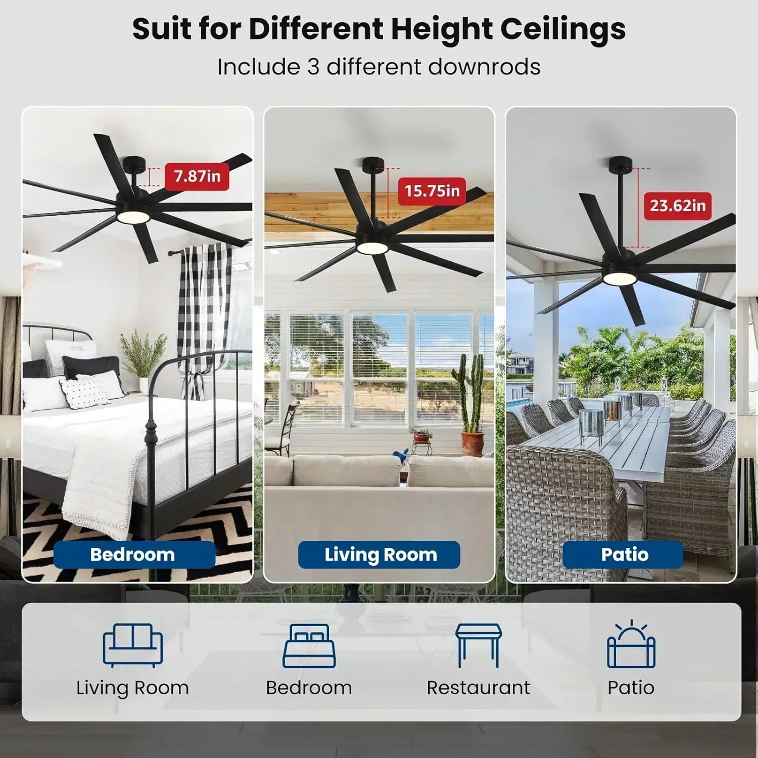 Modern ceiling fan 72 inch bedroom living room library cafe outdoor/industrial