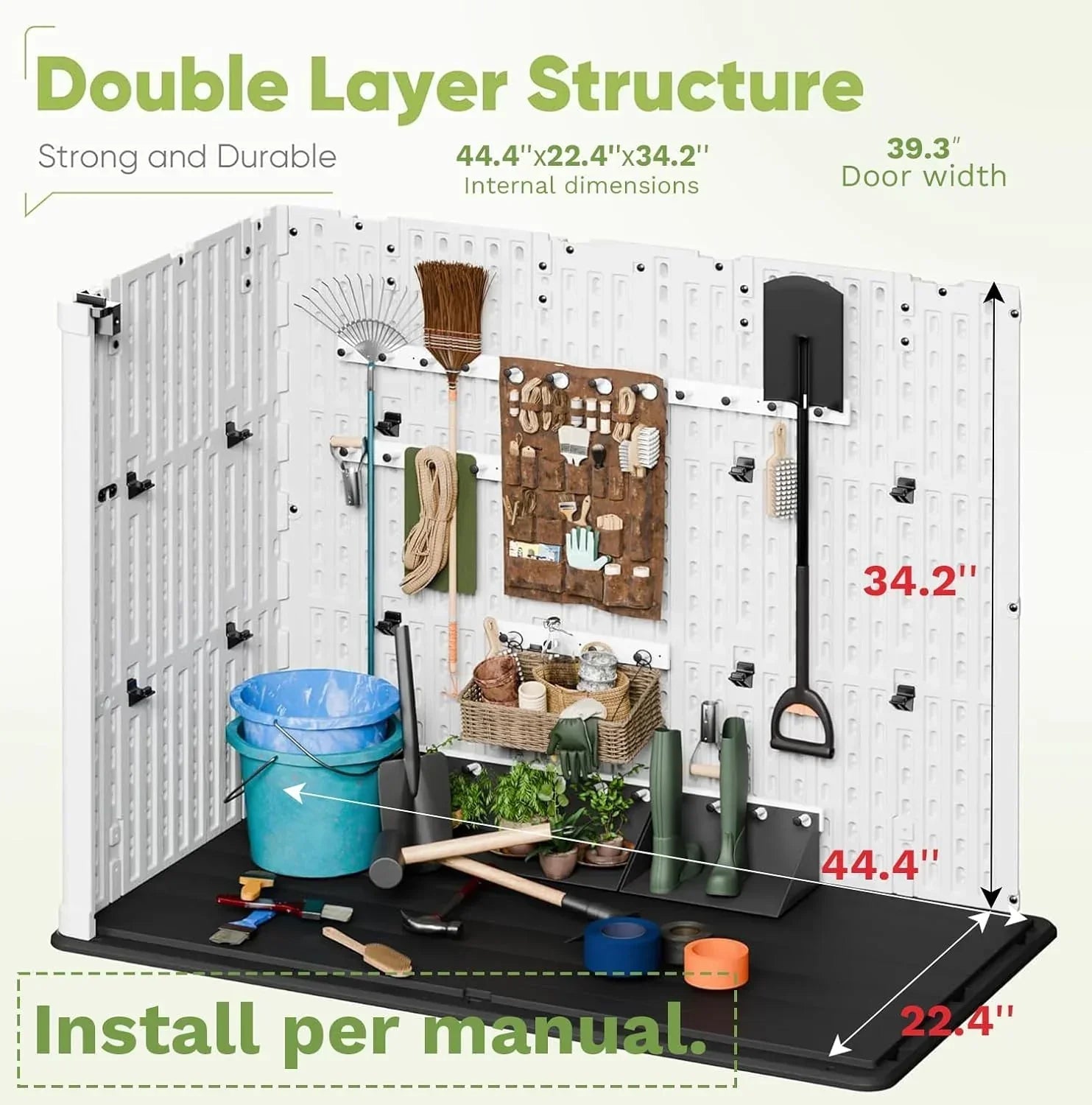 Devoko Outdoor Storage Cabinet 26 Cu Ft with Lockable Doors Horizontal Storage Shed Waterproof