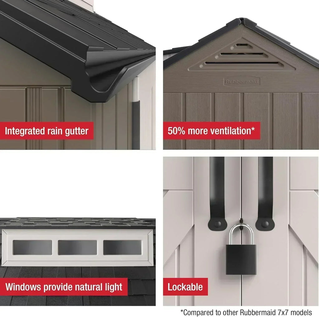 Rubbermaid Resin Outdoor Storage Shed With Floor Weather Resistant Gray Organization for Home