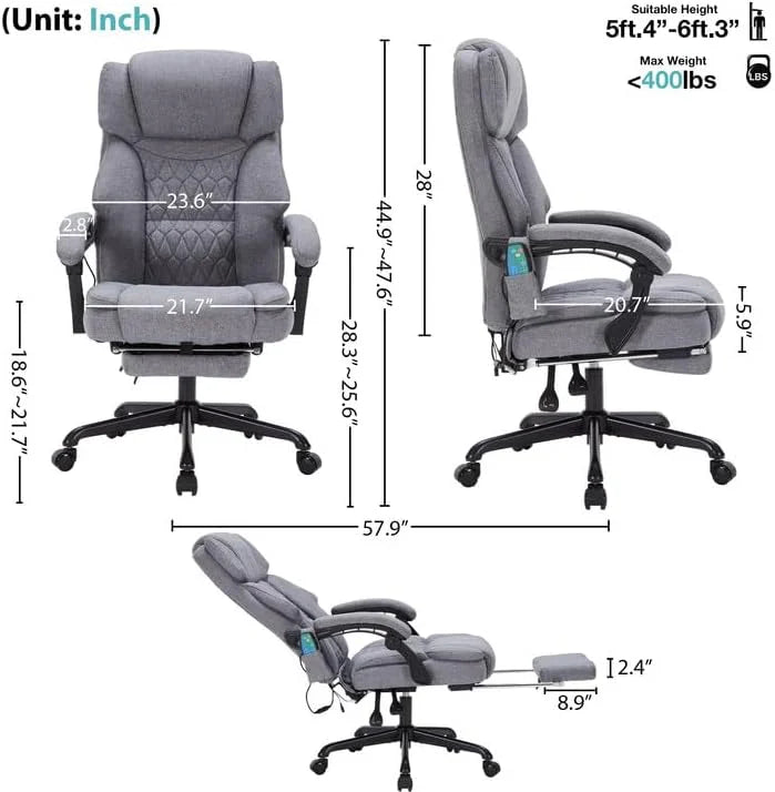 Massage Office Chair with Footrest 6 Point Vibration and Heating Home Executive Office Desk Chair