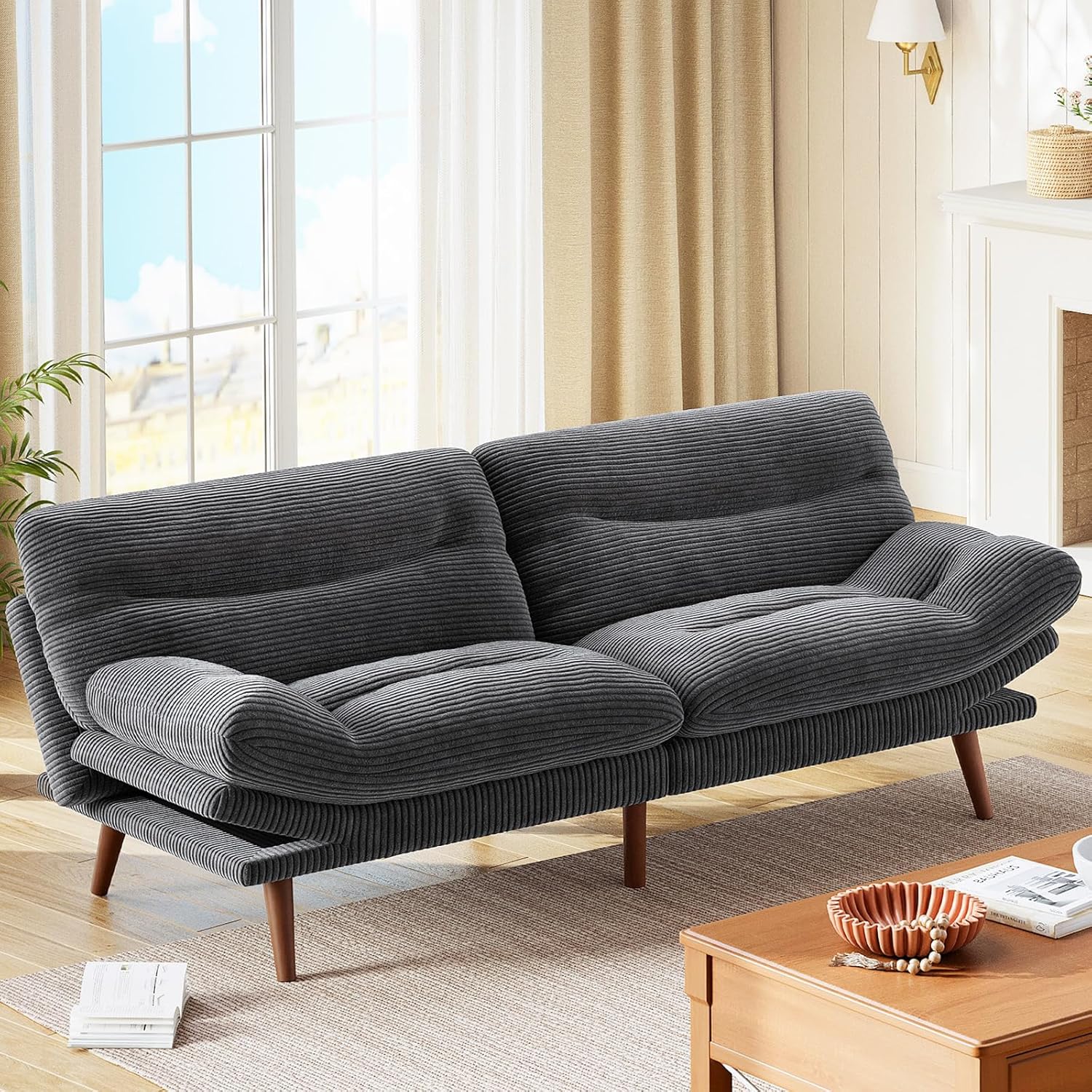 Futon Sofa Bed Futon Sofa Adjustable Back Armrests Converts to Small Sleeper Sofa Bed