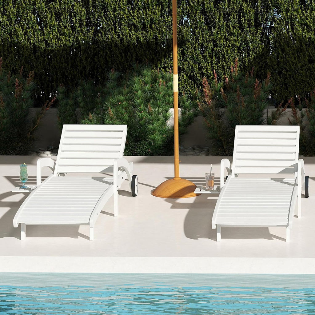 Pool Chaise Lounge Chairs Set of 4 5-Position Adjustable Outdoor Patio Lounge Chairs Wood Reclining Chaise Lounger Chair with Pullout Side Table