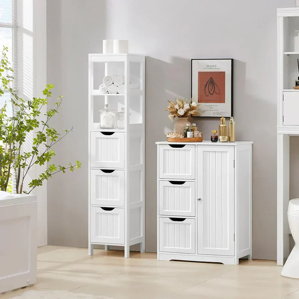 Bathroom Floor Cabinet Wooden Storage Cabinet with 2 Drawers Multifunctional Side Organizer Rack
