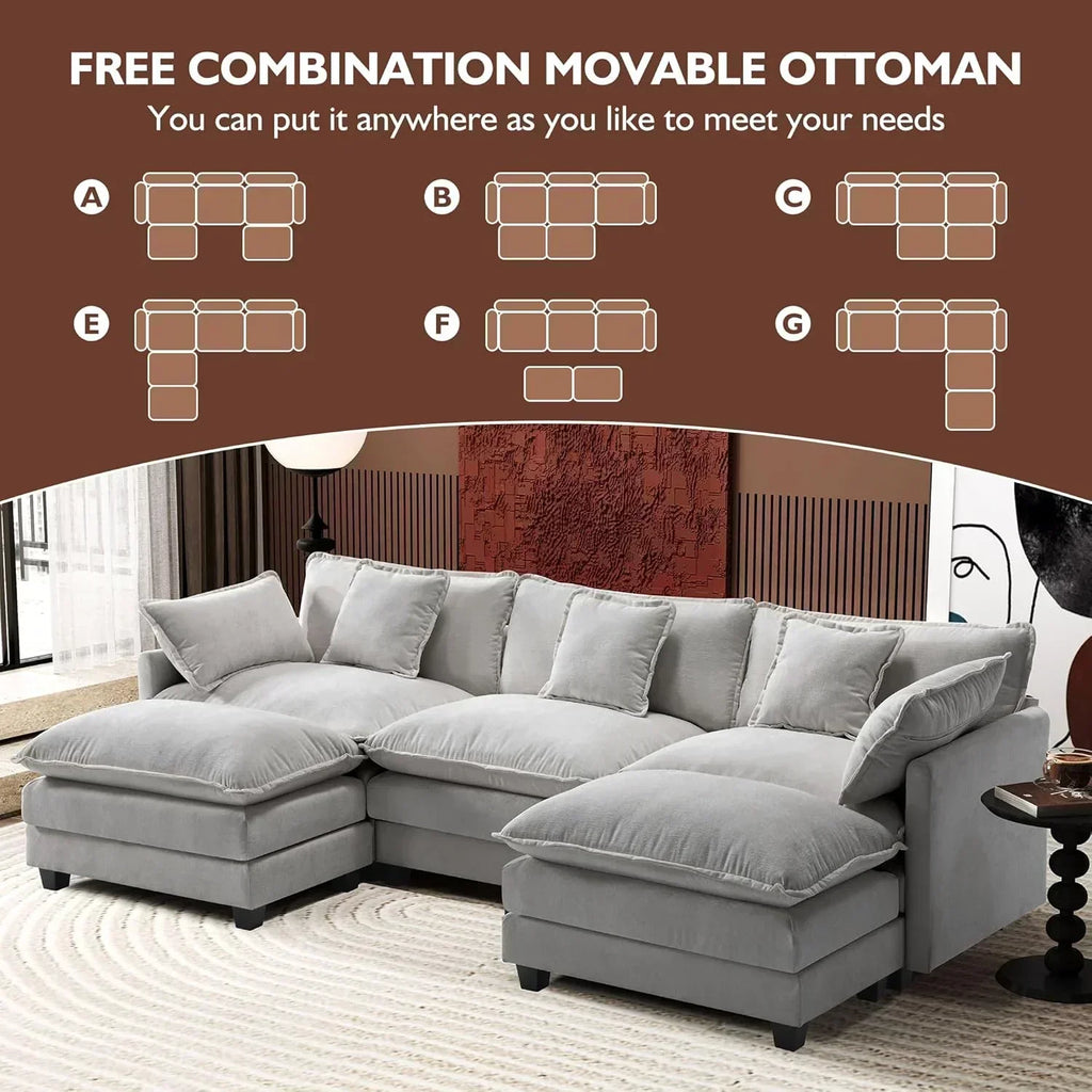 ihanherry 146-inch U-shaped modern sofa modular area cloud sofa